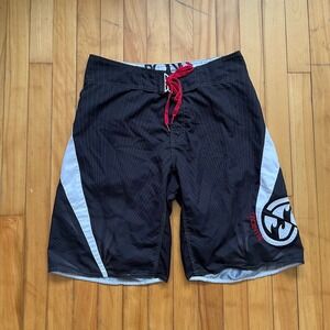 Rare Billabong Andy Irons Board Shorts Black White Stripe Red Drawstring Size 34